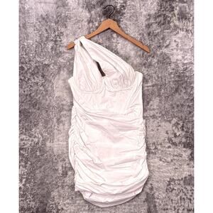 House of cb Dress Medium Womens Plus Cup White One Shoulder Ruched Mini